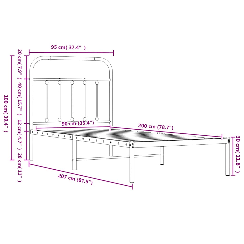 Bettgestell mit Kopfteil Metall Weiß 90x200 cm
