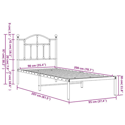 Bettgestell mit Kopfteil Metall Schwarz 90x200 cm