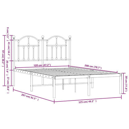 Bettgestell mit Kopfteil Metall Schwarz 120x200 cm