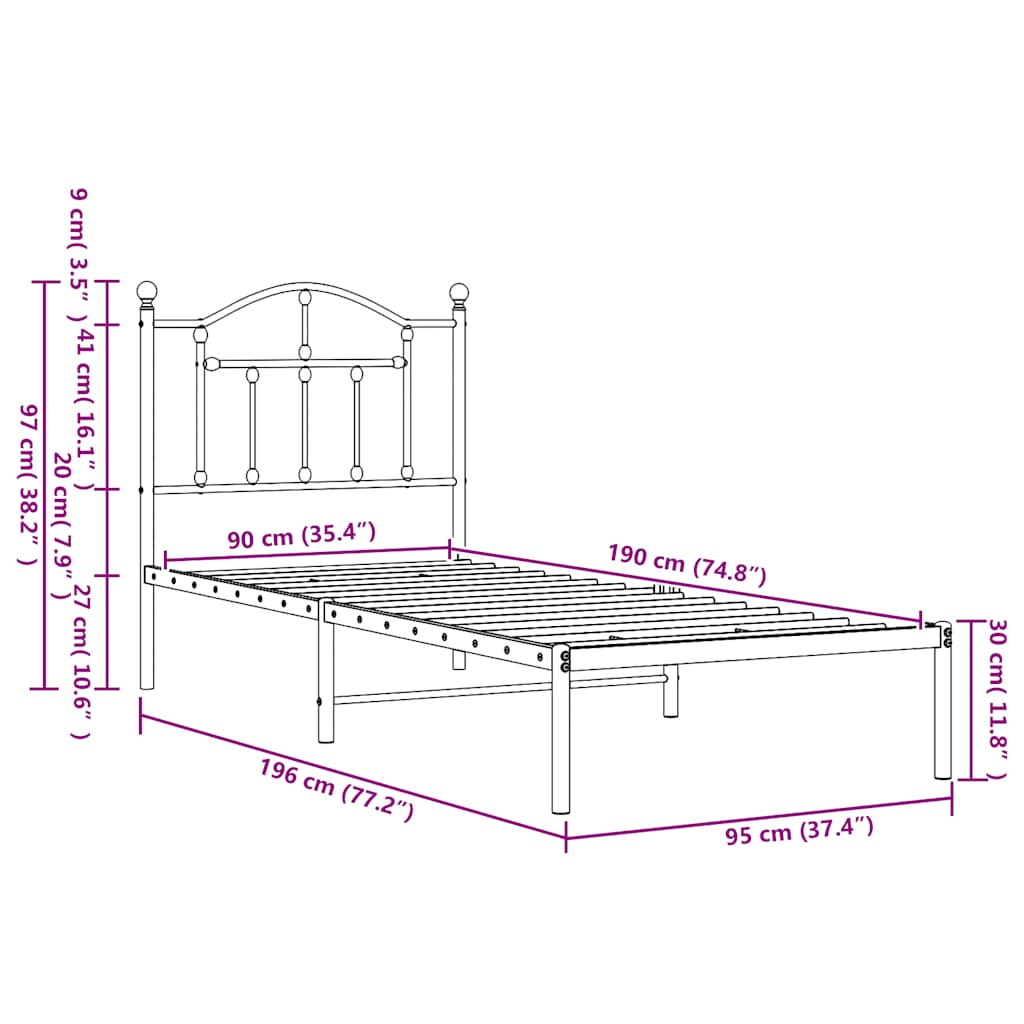 Bettgestell mit Kopfteil Metall Weiß 90x190 cm