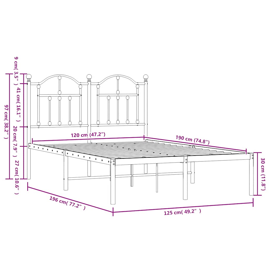 Bettgestell mit Kopfteil Metall Weiß 120x190 cm