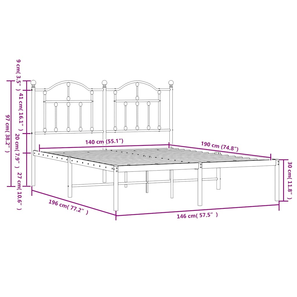 Bettgestell mit Kopfteil Metall Weiß 140x190 cm