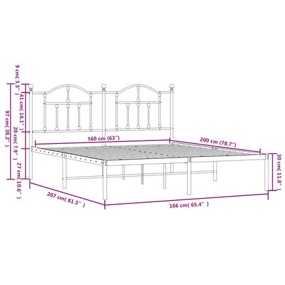 Bettgestell mit Kopfteil Metall Weiß 160x200 cm