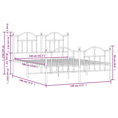 Bettgestell mit Kopf- und Fußteil Metall Weiß 140x190 cm