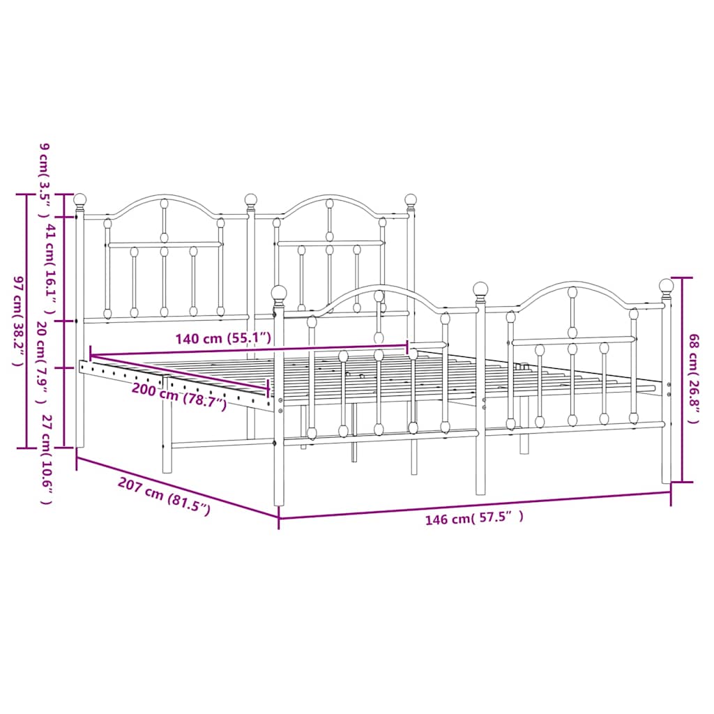 Bettgestell mit Kopf- und Fußteil Metall Weiß 140x200 cm