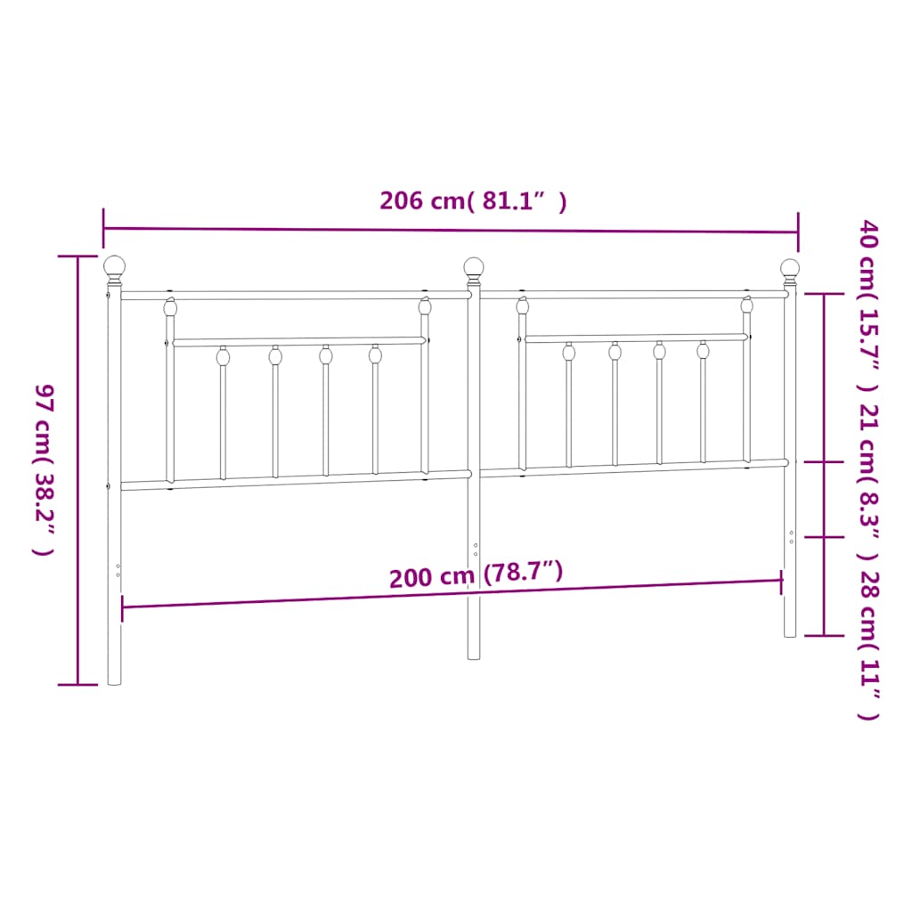 Ersatz-Kopfteil Metall Schwarz 200 cm