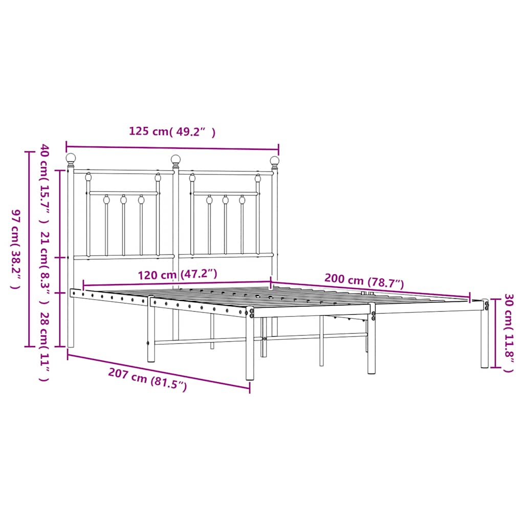 Bettgestell mit Kopfteil Metall Weiß 120x200 cm