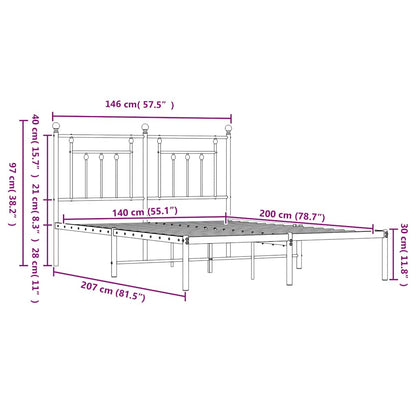 Bettgestell mit Kopfteil Metall Weiß 140x200 cm