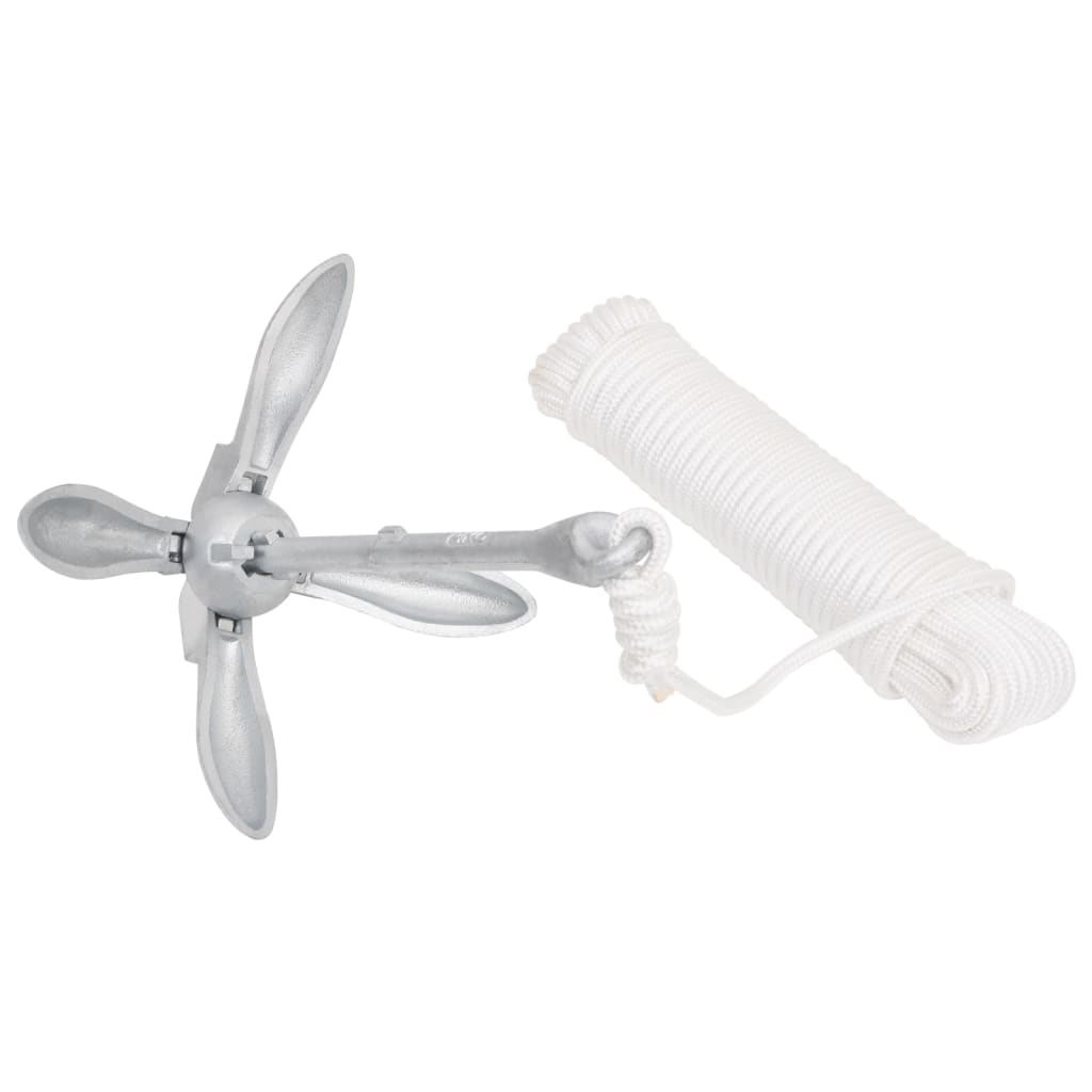 Klappanker mit Seil Silber 6 kg feuerverzinktes Gusseisen