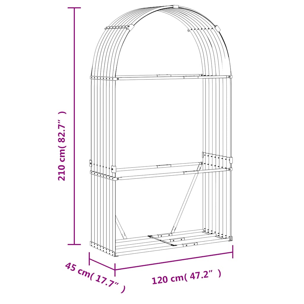 Kaminholzunterstand Silbern 120x45x210 cm Verzinkter Stahl