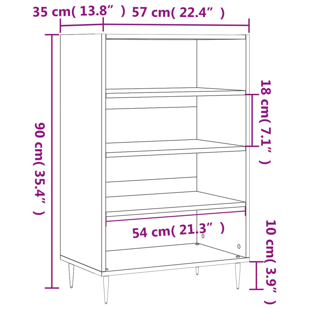 Highboard Betongrau 57x35x90 cm Holzwerkstoff