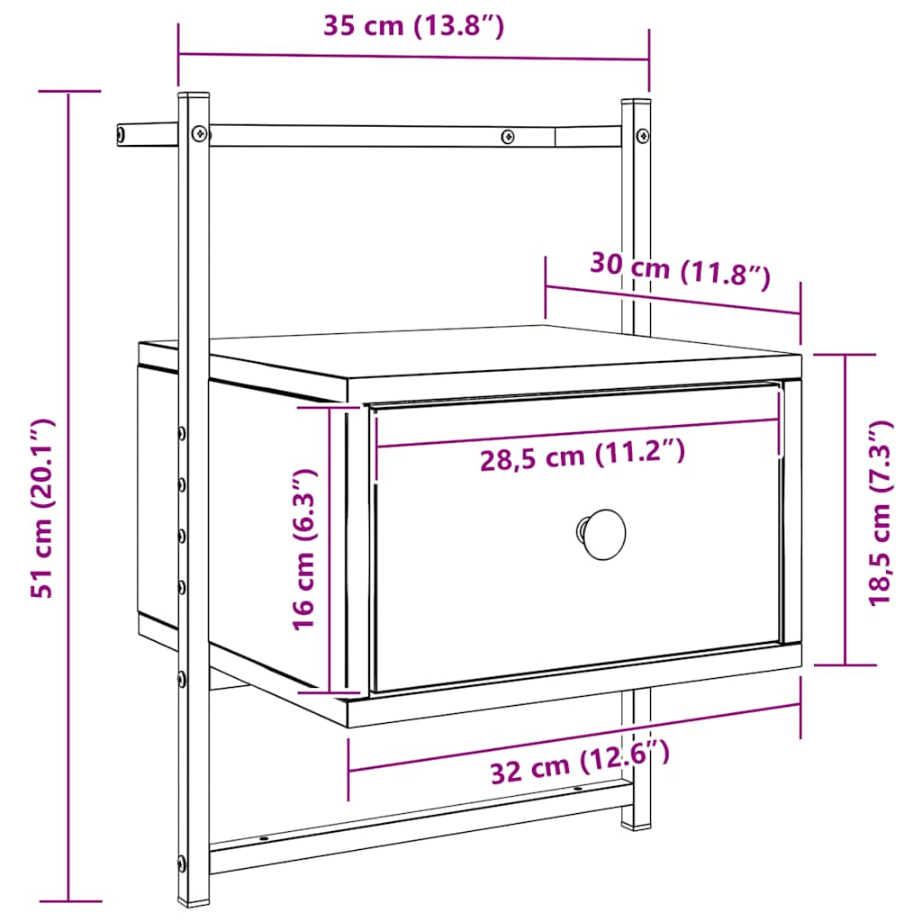 Wand-Nachttisch Sonoma-Eiche 35x30x51 cm Holzwerkstoff