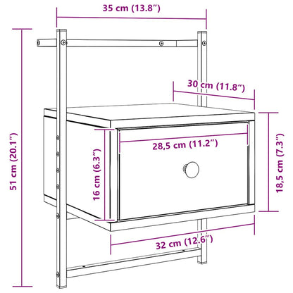 Wand-Nachttisch Grau Sonoma 35x30x51 cm Holzwerkstoff