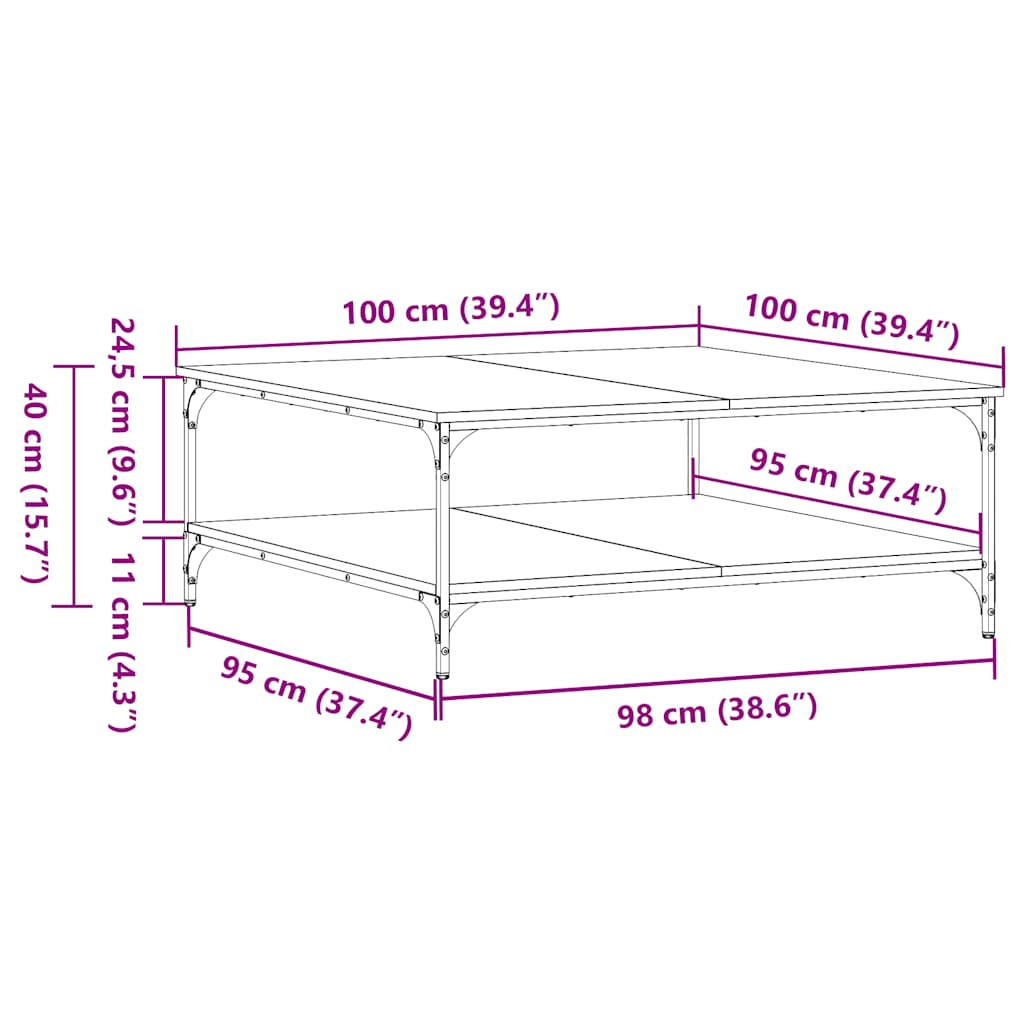 Couchtisch Schwarz 100x100x40 cm Holzwerkstoff