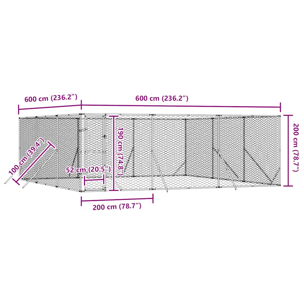 Outdoor-Hundezwinger Silbern 6x6x2 m Verzinkter Stahl