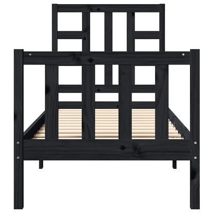 Massivholzbett mit Kopfteil Schwarz