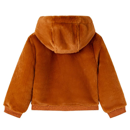 Kinder-Kapuzenjacke Kunstpelz Cognac 128