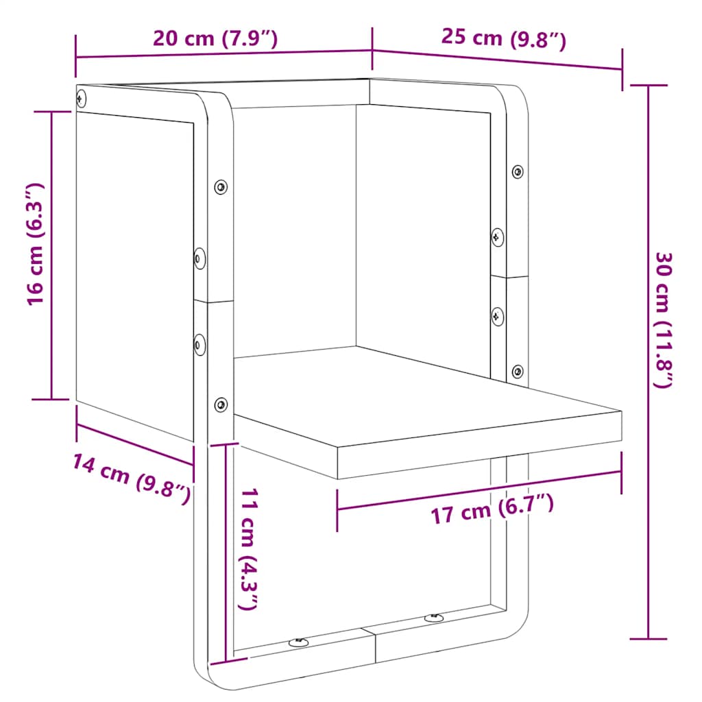 Wandregal mit Stange Schwarz 20x25x30 cm