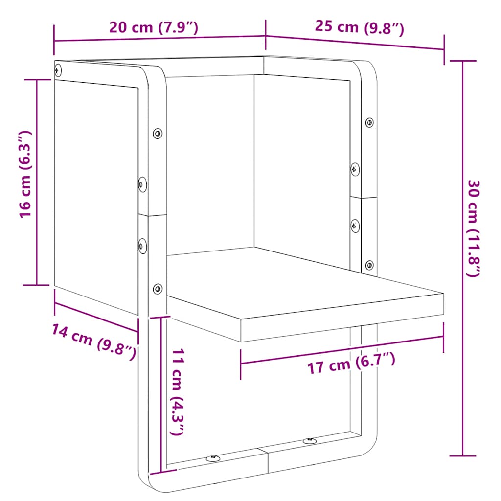 Wandregal mit Stange Grau Sonoma 20x25x30 cm