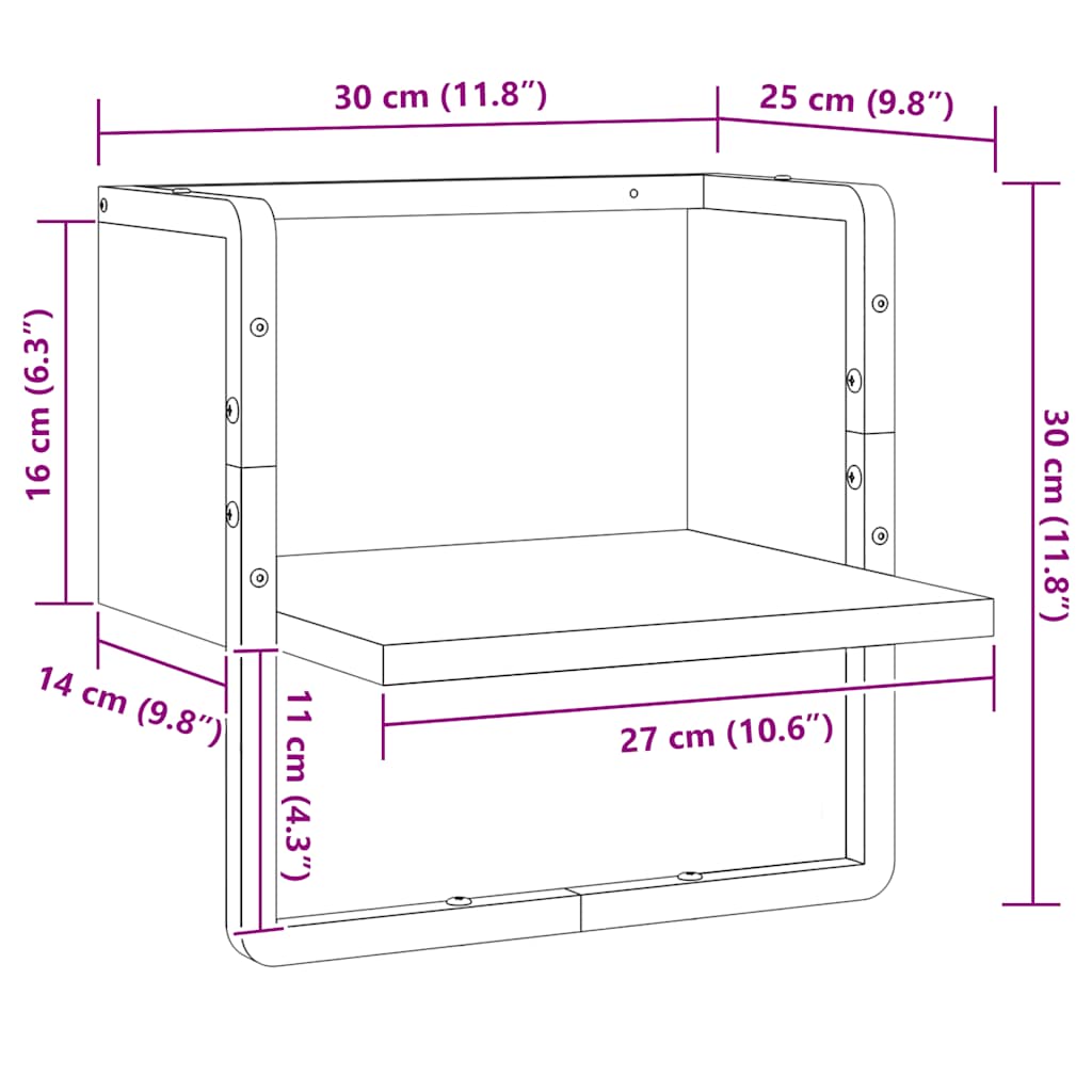 Wandregal mit Stange Schwarz 30x25x30 cm