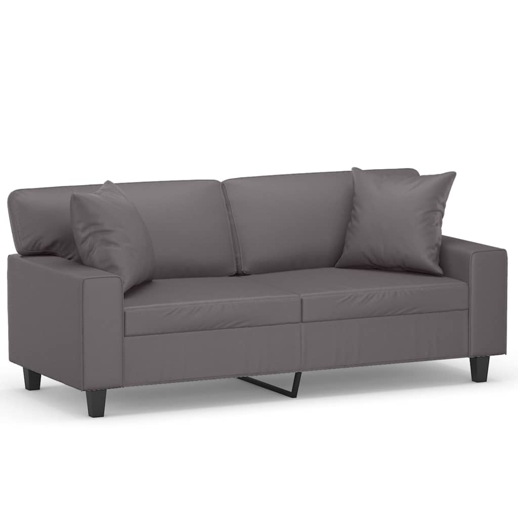 2-Sitzer-Sofa mit Zierkissen Grau 140 cm Kunstleder