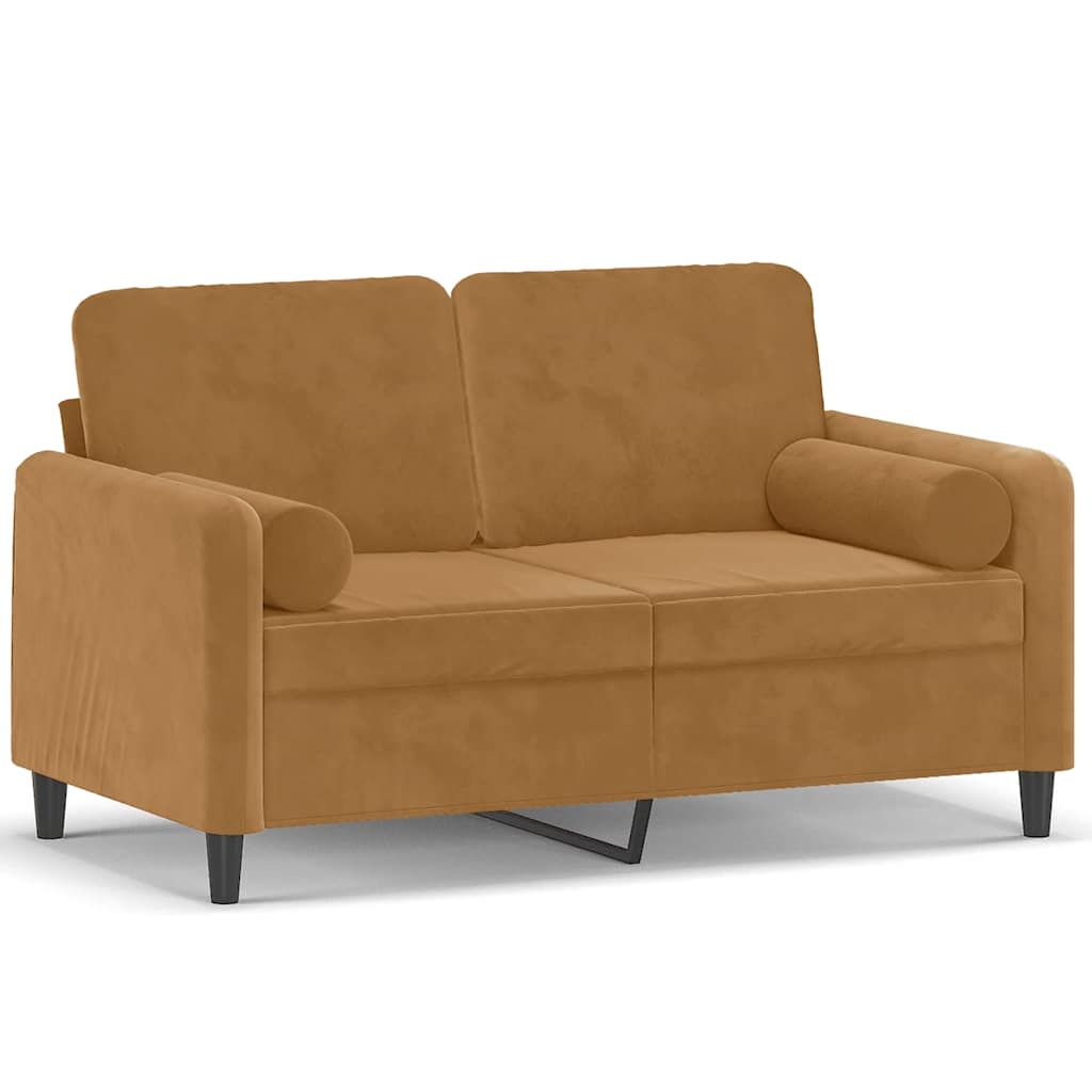 2-Sitzer-Sofa mit Zierkissen Braun 120 cm Samt