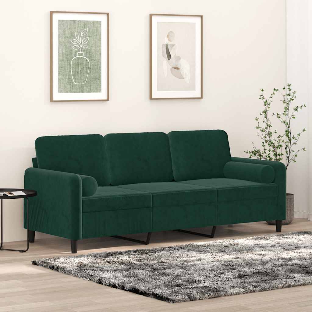 3-Sitzer-Sofa mit Zierkissen Dunkelgrün 180 cm Samt