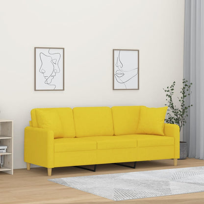 3-Sitzer-Sofa mit Zierkissen Hellgelb 180 cm Stoff