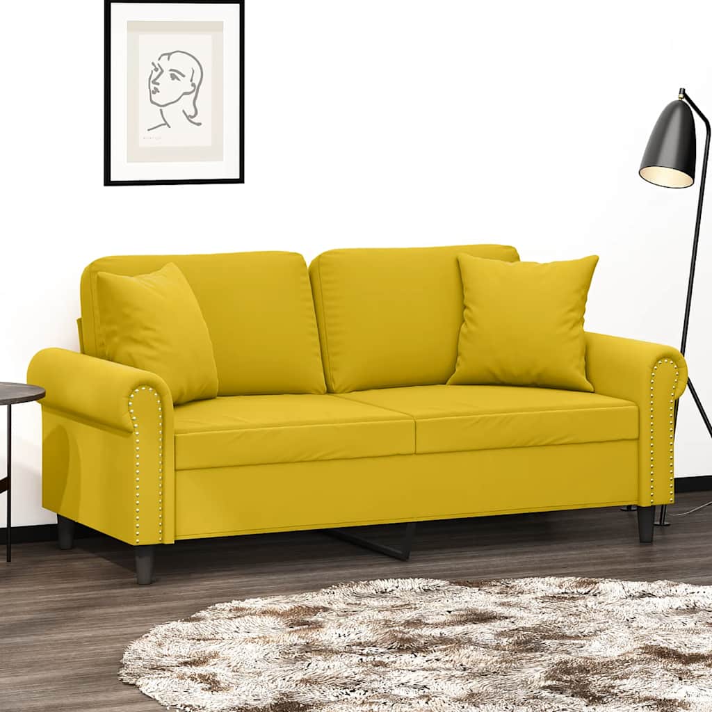 2-Sitzer-Sofa mit Zierkissen Gelb 140 cm Samt