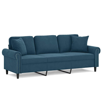 3-Sitzer-Sofa mit Zierkissen Blau 180 cm Samt