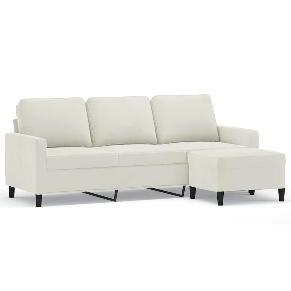 3-Sitzer-Sofa mit Hocker Creme 180 cm Samt