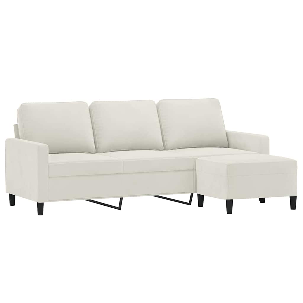 3-Sitzer-Sofa mit Hocker Creme 180 cm Samt