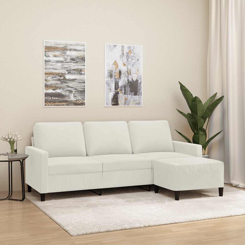 3-Sitzer-Sofa mit Hocker Creme 180 cm Samt