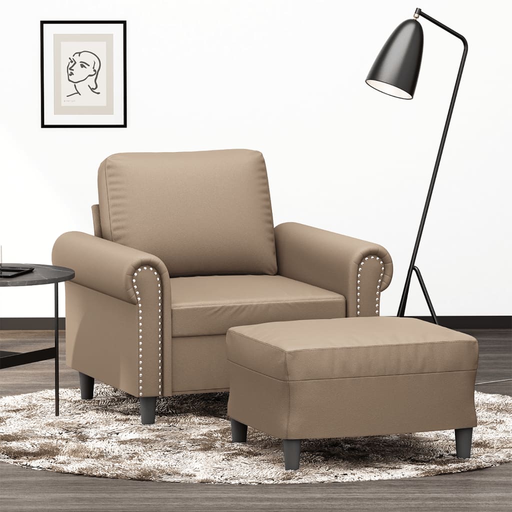 Sessel mit Hocker Cappuccino-Braun 60 cm Kunstleder