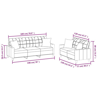 2-tlg. Sofagarnitur mit Kissen Creme Kunstleder