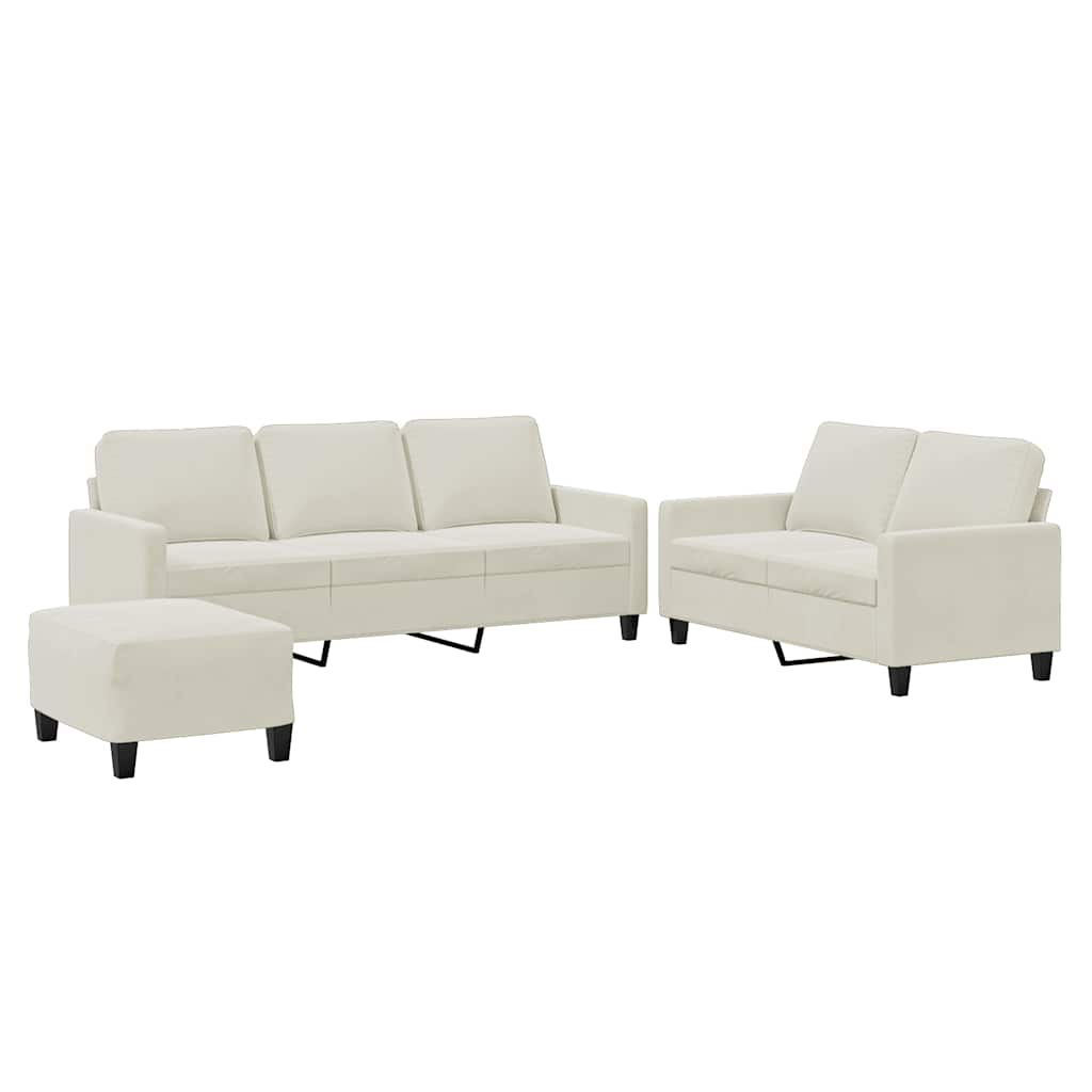 3-tlg. Sofagarnitur mit Kissen Creme Samt