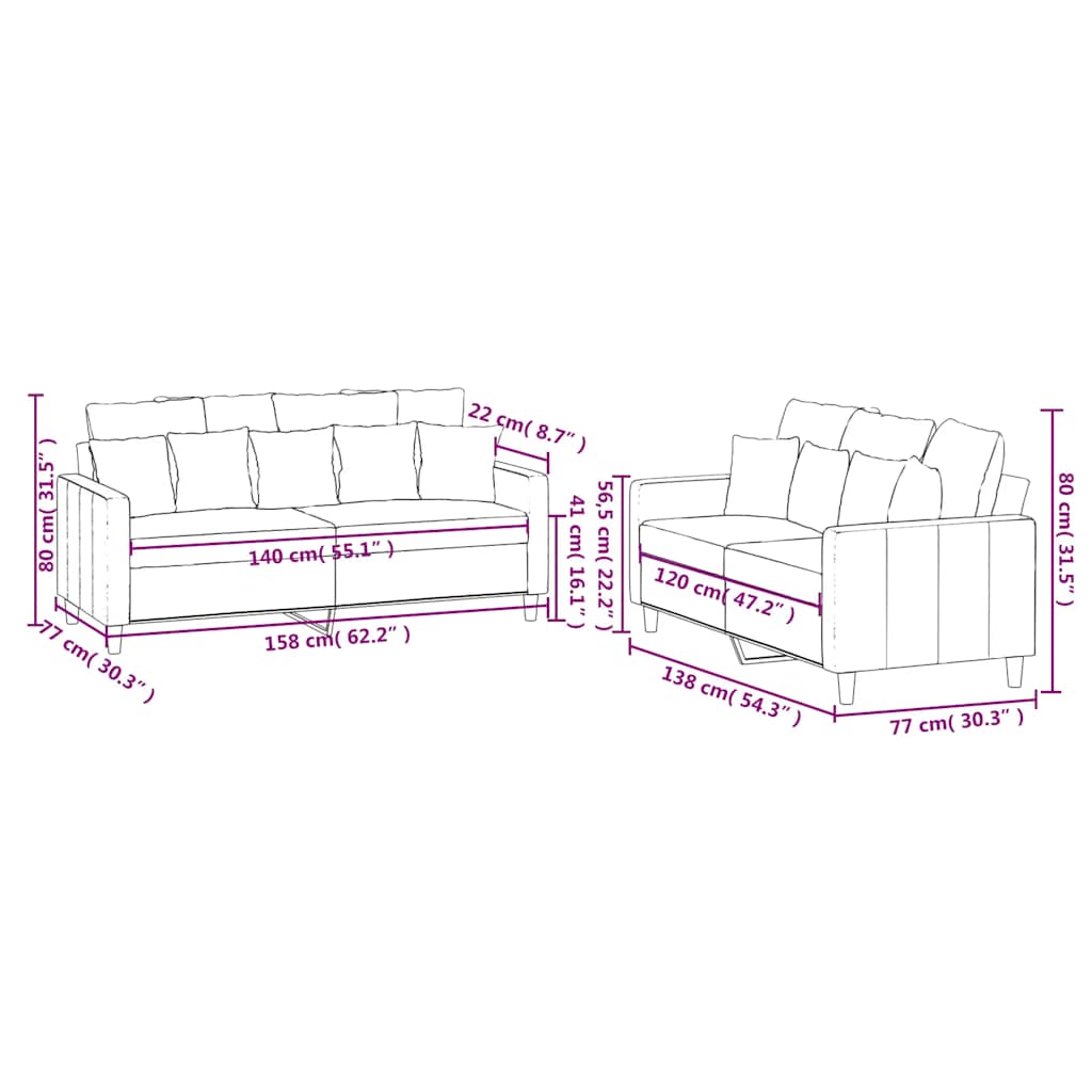 2-tlg. Sofagarnitur mit Kissen Gelb Samt