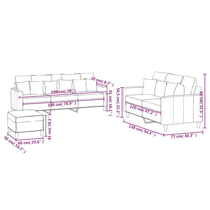 3-tlg. Sofagarnitur mit Kissen Creme Samt