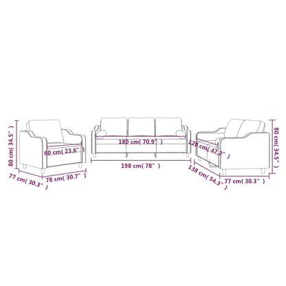 3-tlg. Sofagarnitur mit Kissen Braun Stoff
