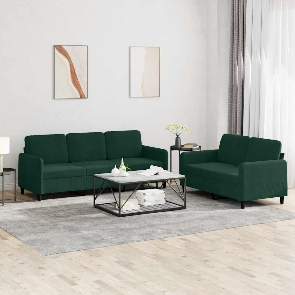 2-tlg. Sofagarnitur Dunkelgrün Samt