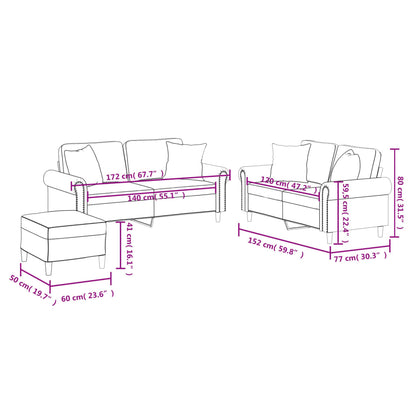 3-tlg. Sofagarnitur mit Kissen Creme Kunstleder