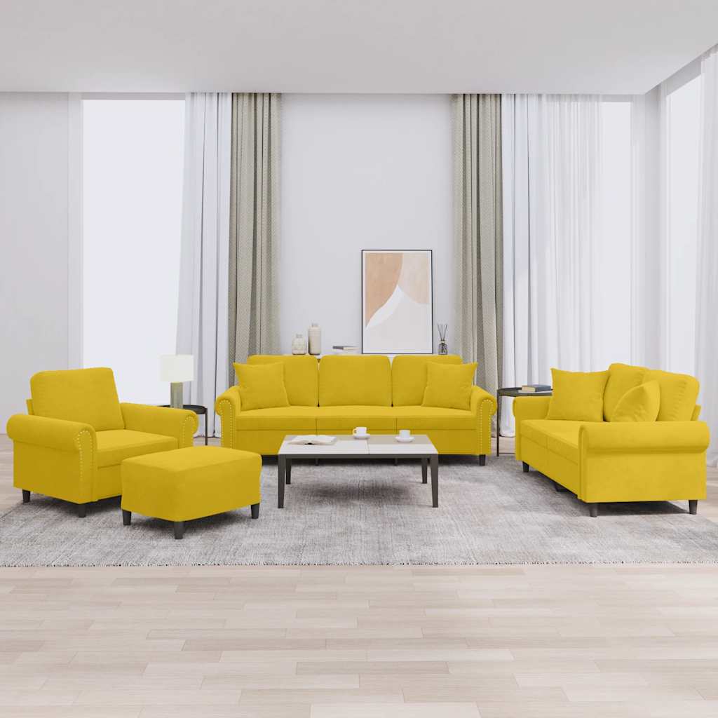 4-tlg. Sofagarnitur mit Kissen Gelb Samt