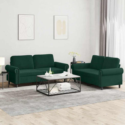 2-tlg. Sofagarnitur mit Kissen Dunkelgrün Samt