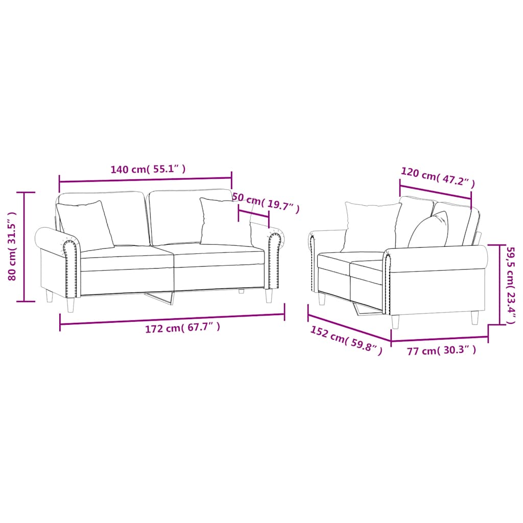 2-tlg. Sofagarnitur mit Kissen Dunkelgrün Samt