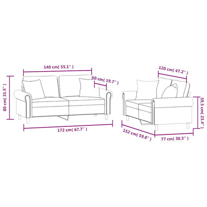 2-tlg. Sofagarnitur mit Kissen Dunkelgrün Samt