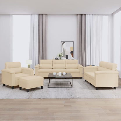 4-tlg. Sofagarnitur mit Kissen Creme Mikrofasergewebe