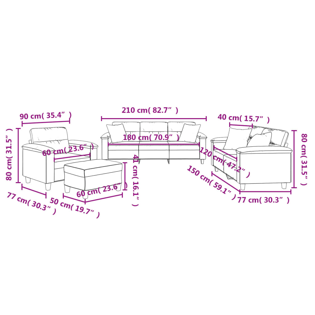 4-tlg. Sofagarnitur mit Kissen Taupe Mikrofasergewebe