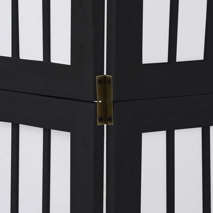 6-tlg. Paravent Schwarz Massivholz Paulownia