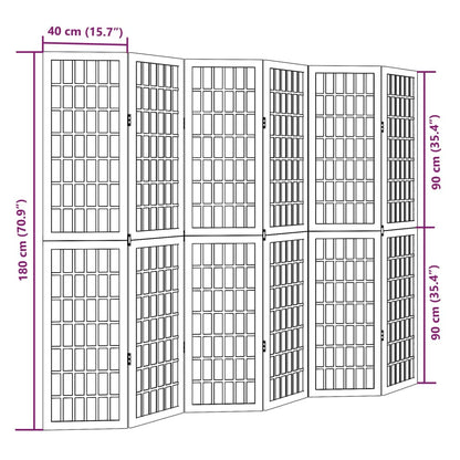 6-tlg. Paravent Schwarz Massivholz Paulownia