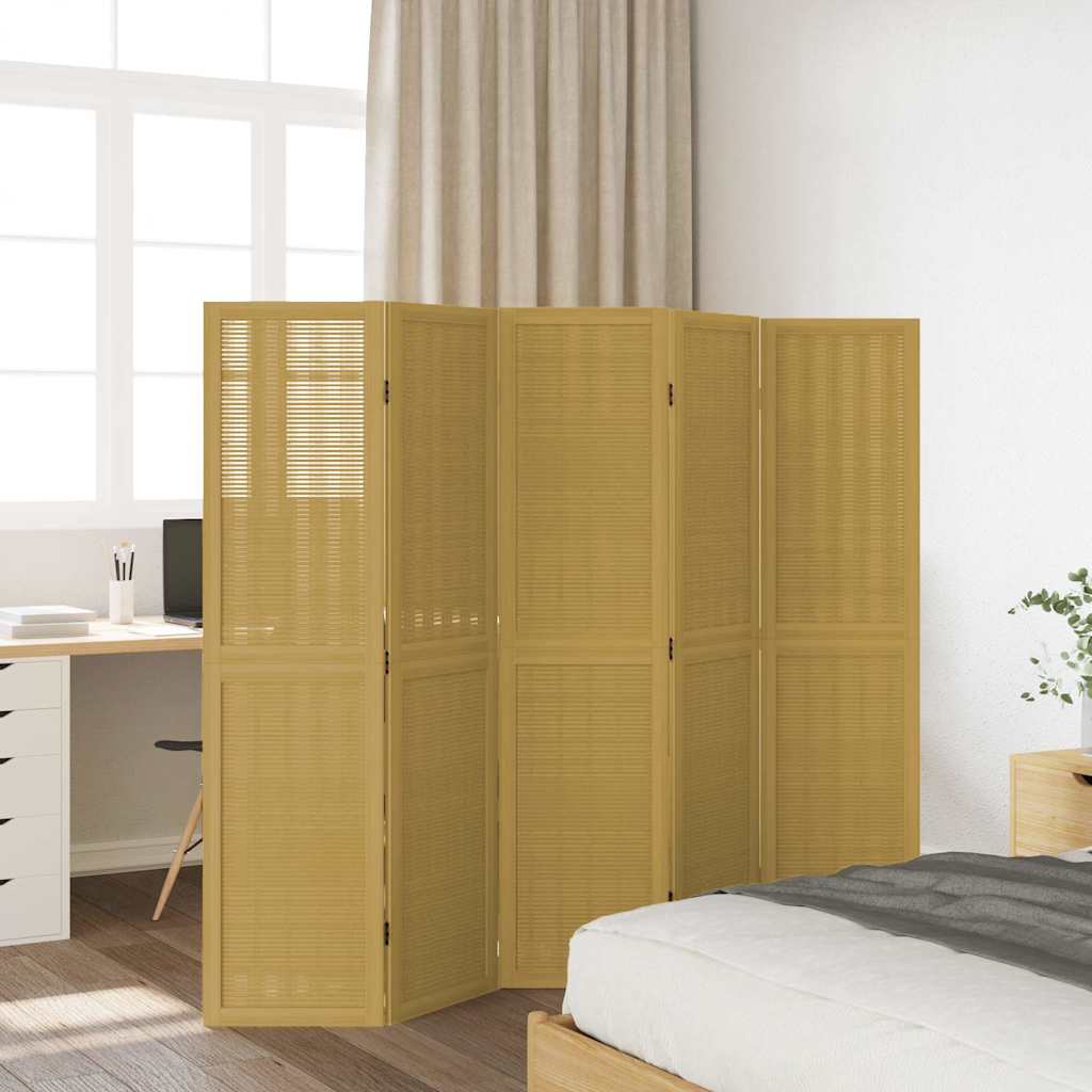 5-tlg. Raumteiler Braun Massivholz Paulownia